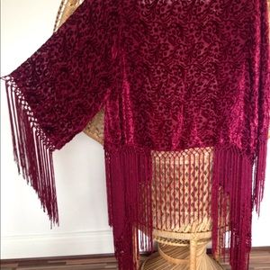 SOFT drapey Vintage velvet poncho kimono plus midsize! Burnout maroon holiday